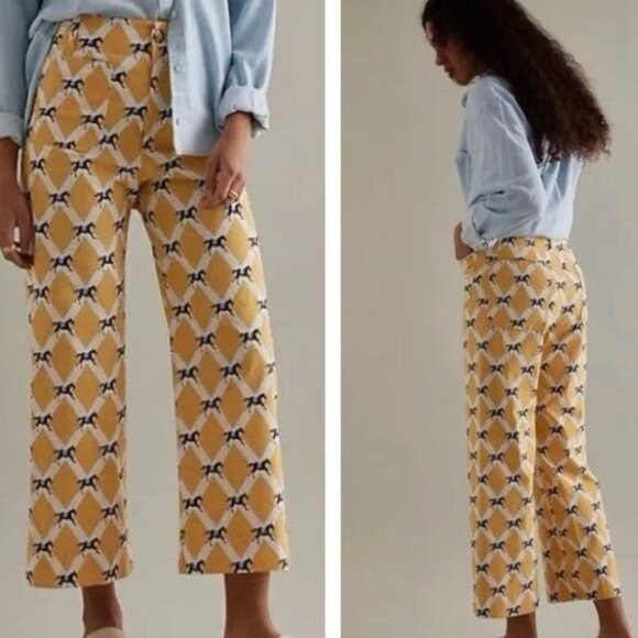 Maeve Pants - Anthropologie Maeve The Colette Cropped Wide Leg Pant Horse Sz 26 Kentucky Derby